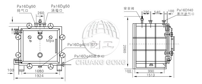 方形靜態真空干燥機結構示意圖 方形靜態真空干燥機結構示意圖